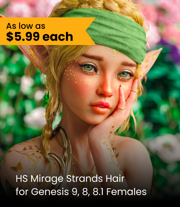HS Mirage Strands Hair For Genesis 9, 8, and 8.1 Females for as low as $5.99